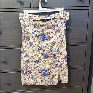 Hello Molly Strapless Floral Dress in Cream and Purple